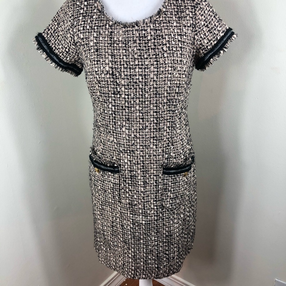 Talbots Tweed Shift Dress Gold Buttons 6p